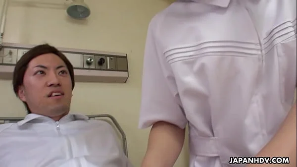 Japanese nurse, Reina Wamatsu rubs dick, uncensored