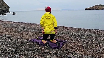 Beach Yoga With Watch Into Gaping Pussy # Hot Wife On Cold Beach