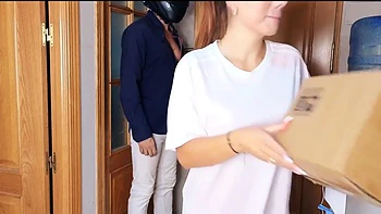 The Delivery Guys Fucks Me And Make Me A Deepthroat, My Husband Watching Hiding Behind The Door - Pollas Grandes