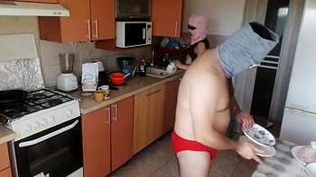 Sexy Amateur Couple Having Fun In The Kitchen. Sexy Stepmom Has Breakfast In The Bedroom, Hairy Pussy, Big Tits, Big Ass