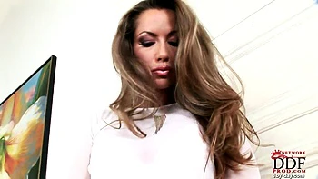 Cramming herself with a glass dildo