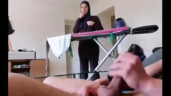 OMG !! He pulls out his cock in front of this muslim maid!!