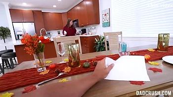 Stepdaughter Is Under The Table Sucking Cock While He Talks With Wife - Khloe Kapri