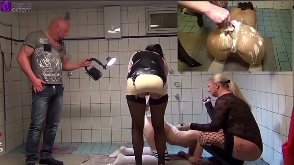 Young and thin female slave, farts and pukes, a guy, cream and vomit, in the mouth! Split-Screen Movie!