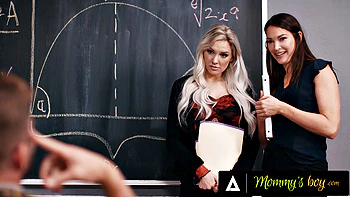 MOMMY'S BOY - A Teacher Gets Caught By Sexy Lesbian Colleagues Who Offer Him A Threesome