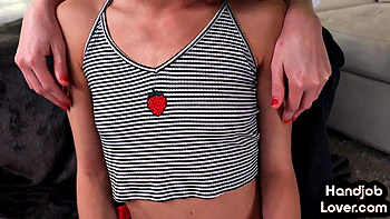 Two petite sluts tease big dick lover