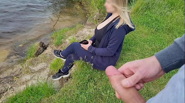 Jerk off a dick near a stranger girl in public