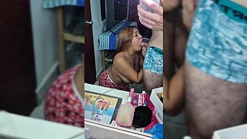 American babe hides in bathroom to record naked video with big natural tits in Miami house