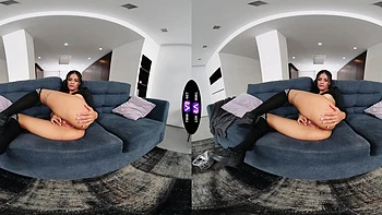 Skinny Breiny Zoe masturbates her shaved pussy wearing only socks.