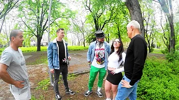 Brunette Amalia Davis in an intense threesome scene