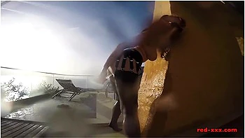 Sexy Mature Red Xxx Masturbates Outside By The Pool