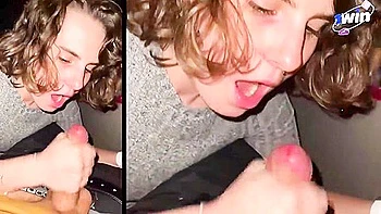 Cinema lovemaking with a dirty mega-bitch - Extreme public blowjob!