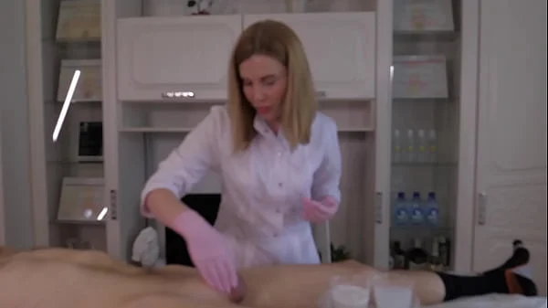 While learning how to shave, the man powerfully cum all over the place