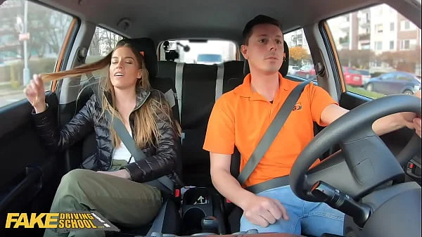 FakeDrivingSchool Backseat Fuck for Eveline Dellai After Breakdown