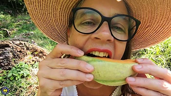 Hairy Busty Tina Loves To Get Wet Outside In The Grass