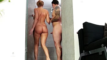 Shower Duties: Blonde Babe Goes Nuts On His Nuts And Blows His Cock