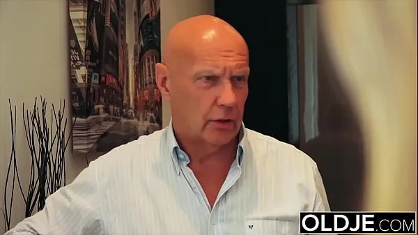 Teen has anal sex with grandpa and she strokes his cock until he cums on her face