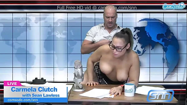 Big Boobs MILF sucks and fucks during live news feed