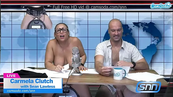 Big Boobs MILF sucks and fucks during live news feed