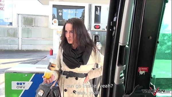 Horny brunette getting hard cock and cum on her butt in the car