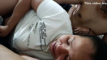 Milf With A Big Ass Has Her First Threesome With Her Perverted Stepson And The Neighbor Gives Her A Great Blowjob With Perverted Neighbor