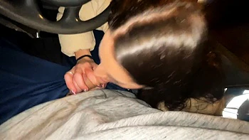 Double blowjob while driving a van