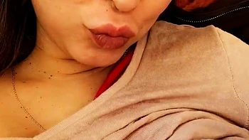 Busty curly brunette with big boobs fucks on couch