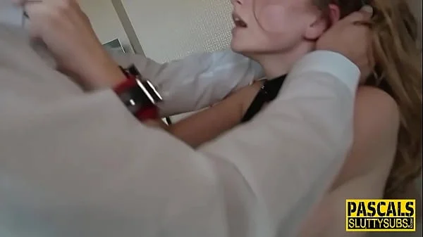 Hot bdsm babe throating dick