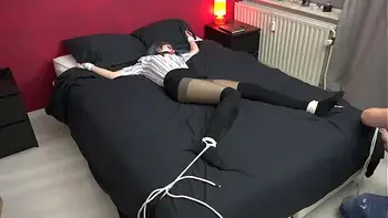 Teen Luna Grey Spread Eagle tied and Ballgagged