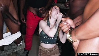 Aesthetic interracial gangbang session with a redhead Madi Collins