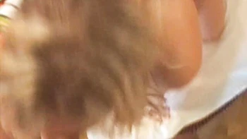 Blonde angel with green eyes Chrysantem is sucking on the knees