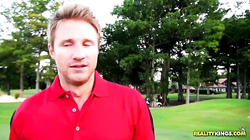 Locker room threesome with two guys and a hot brunette Adriana