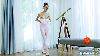 Skinny redhead Little Chloe is touching her wet shaved pussy