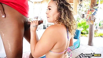 An awesome interracial dick-riding with a slutty brunette Raven Thick