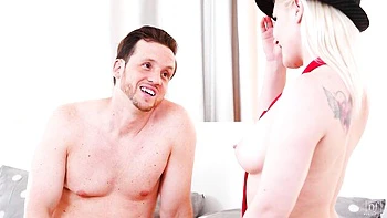 Big-boobed blonde Zazie Skymm rammed in the doggy style