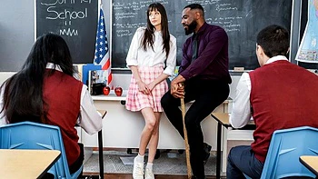 Black dude fucked a young brunette Lana Smalls in the classroom