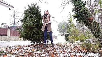 Pissing Street featuring Bianca Ferrera's clothed scene