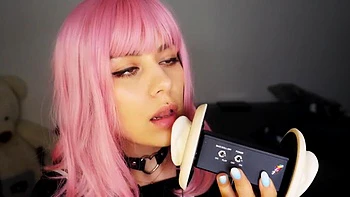 Pink hair babe ear licking: Amateur, Solo  Tease Porn