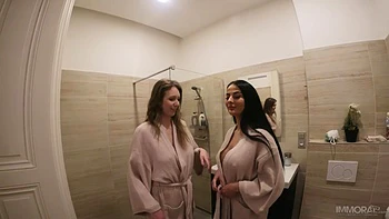 Squirting Justice For Perverts Spying On Busty Showering Beauties