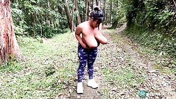 Outdoor BBW solo masturbation with an oiled lady Angie Bravo