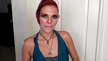 Redhead hottie with natural tits fingering and masturbating in miniskirt