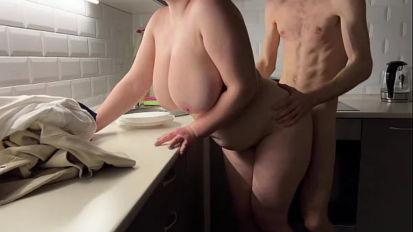 Chubby Wife with Big Tits Getting Kitchen Fuck