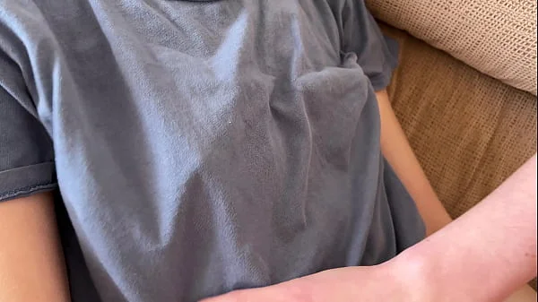 My slutty stepsister let me cum on her teen tits, tender handjob