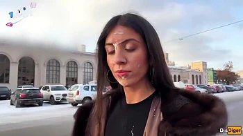 Public Cumwalk With Stranger For Money. Huge Jism On Face, Slut