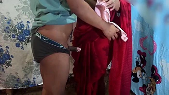 Desi Indian Newly Married Bhabhi Wearing Red Saree And Fucking In Doggy Style By Pulling Her Long Hair