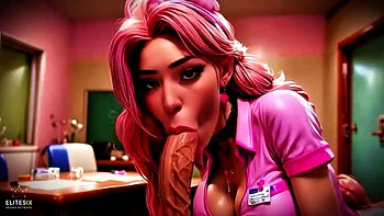 Pink Hair Bimbo Nurse Fucks Patient Hard - Wild Blowjob & Sloppy Sucking Action