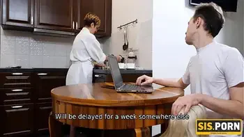 PORN. During dinner gal gives stepbro blowjob followed with sex on bed