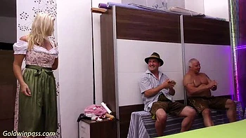 Pierced Milf Marina Montana’s Big Tits Gangbang Lederhosen Bukkake