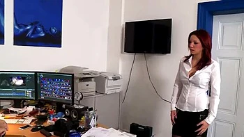 Redhead Natalie Sucks Boss George's Huge Cock in Office
