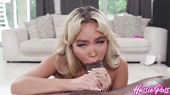 Tiny Asian Luna Luxe Sucks Huge BBC with Facial Finish
